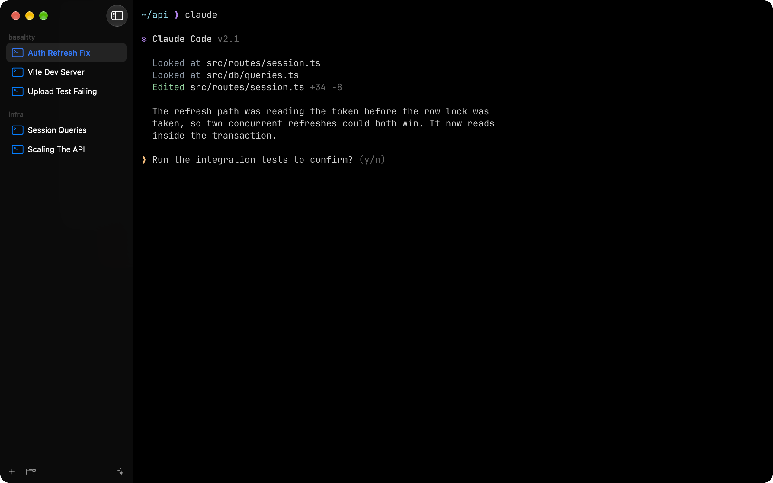 Basaltty with groups and tabs down the side, each tab carrying a task name