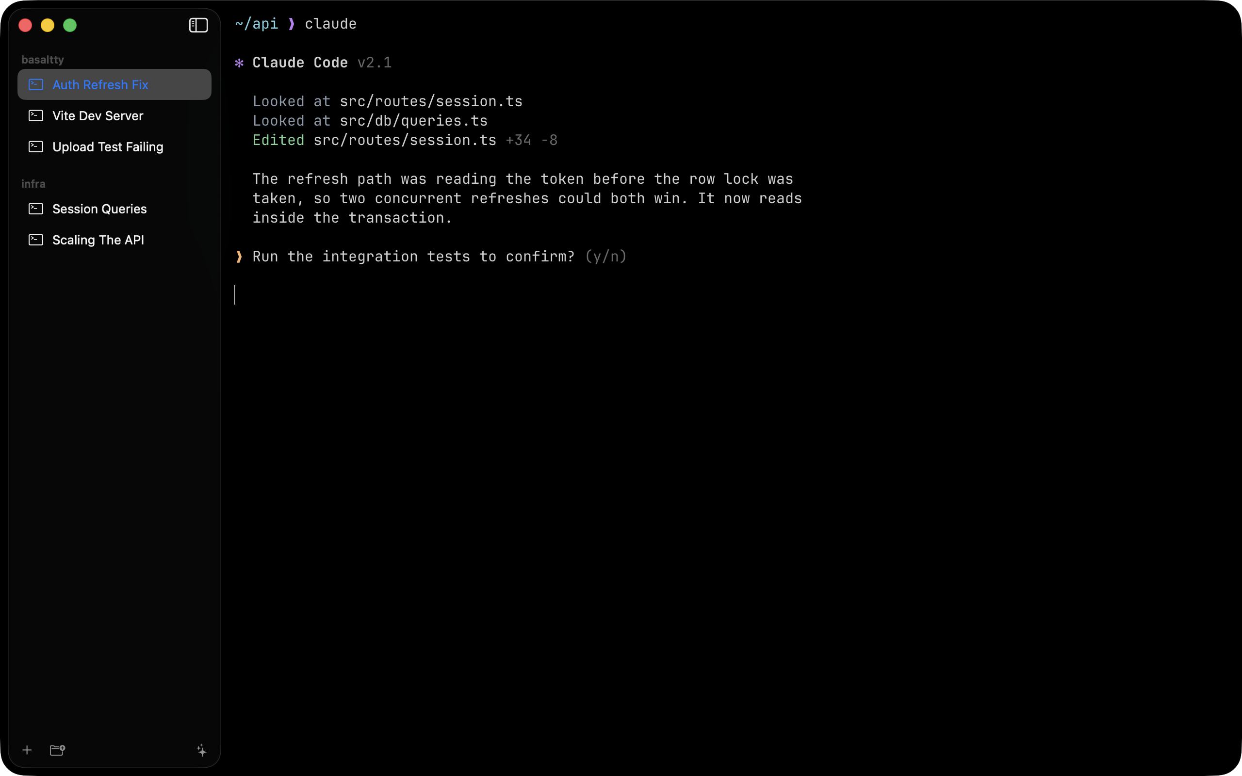 Basaltty with groups and tabs down the side, each tab carrying a task name