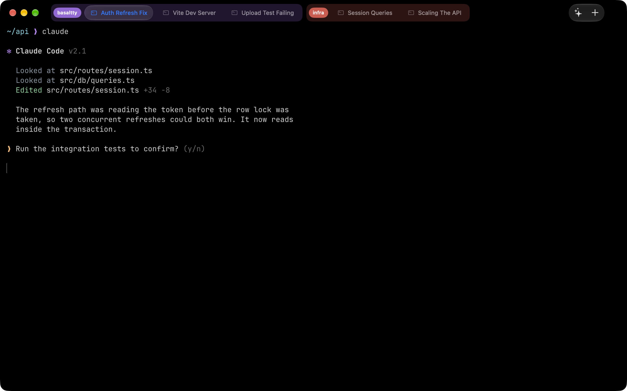 Basaltty with tabs across the top, each carrying a task name