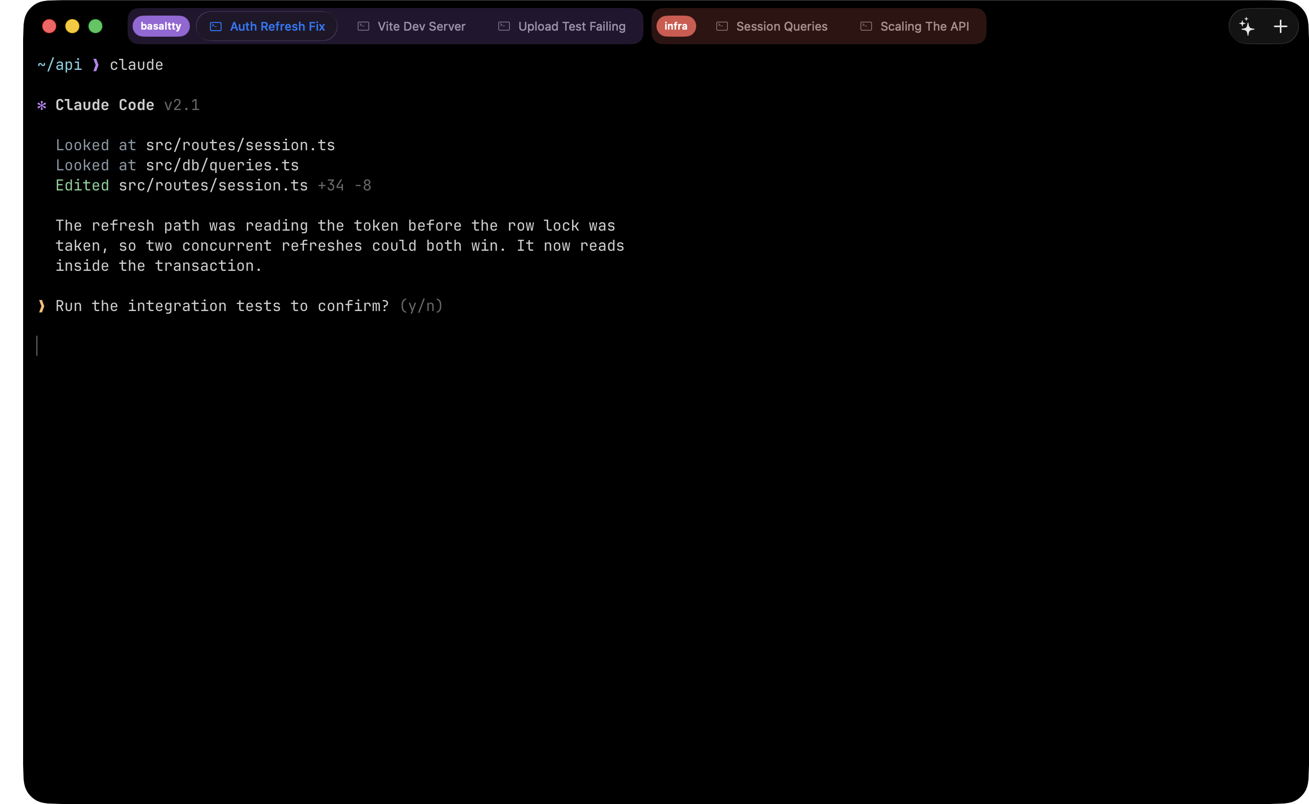 Basaltty with tabs across the top, each carrying a task name