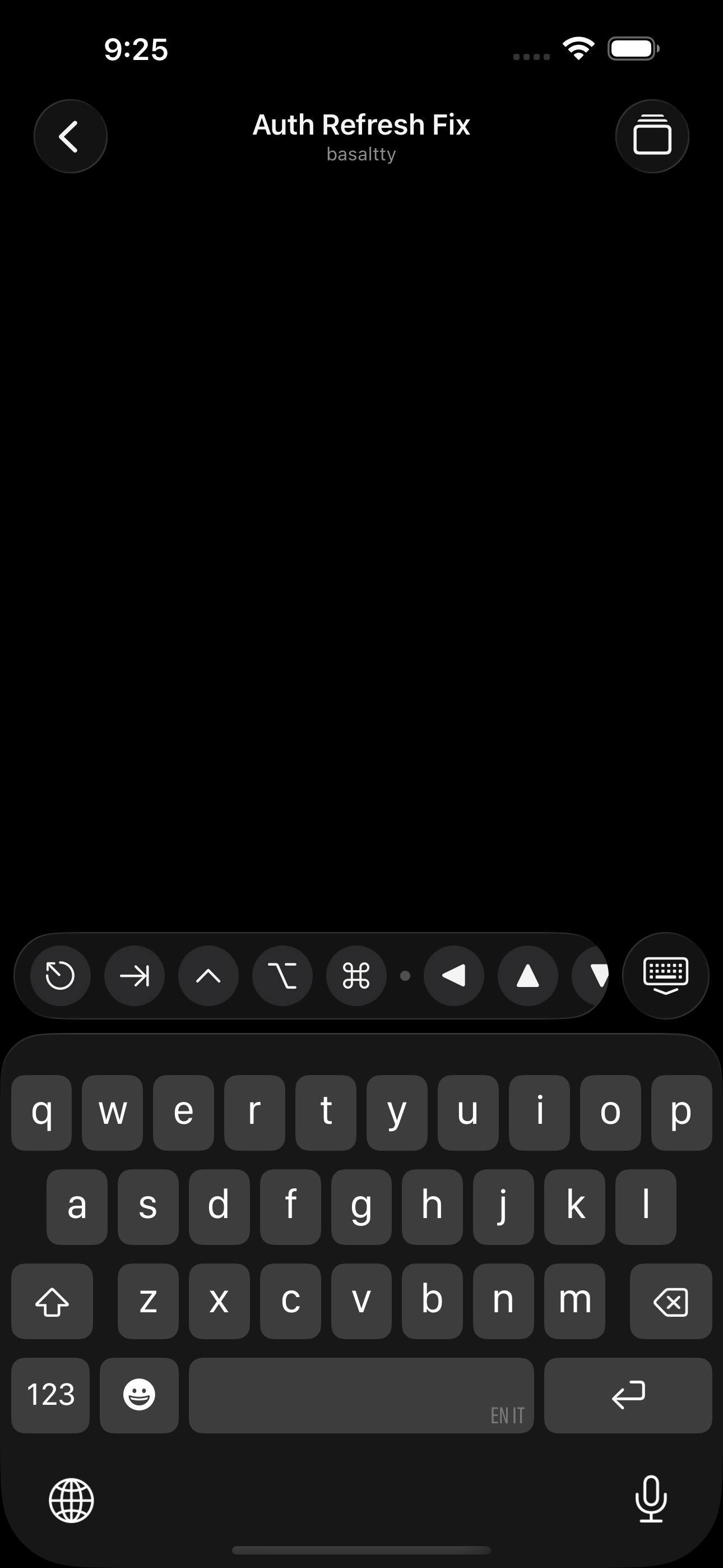 The iPhone keyboard with Basaltty's extra terminal keys above it