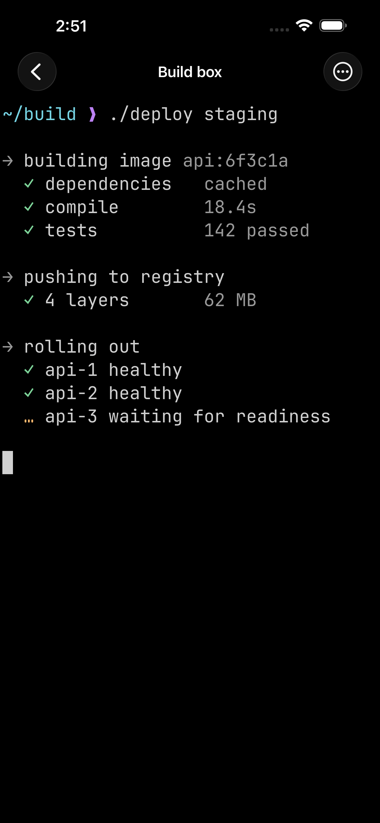 A deploy running on the Mac, watched from an iPhone