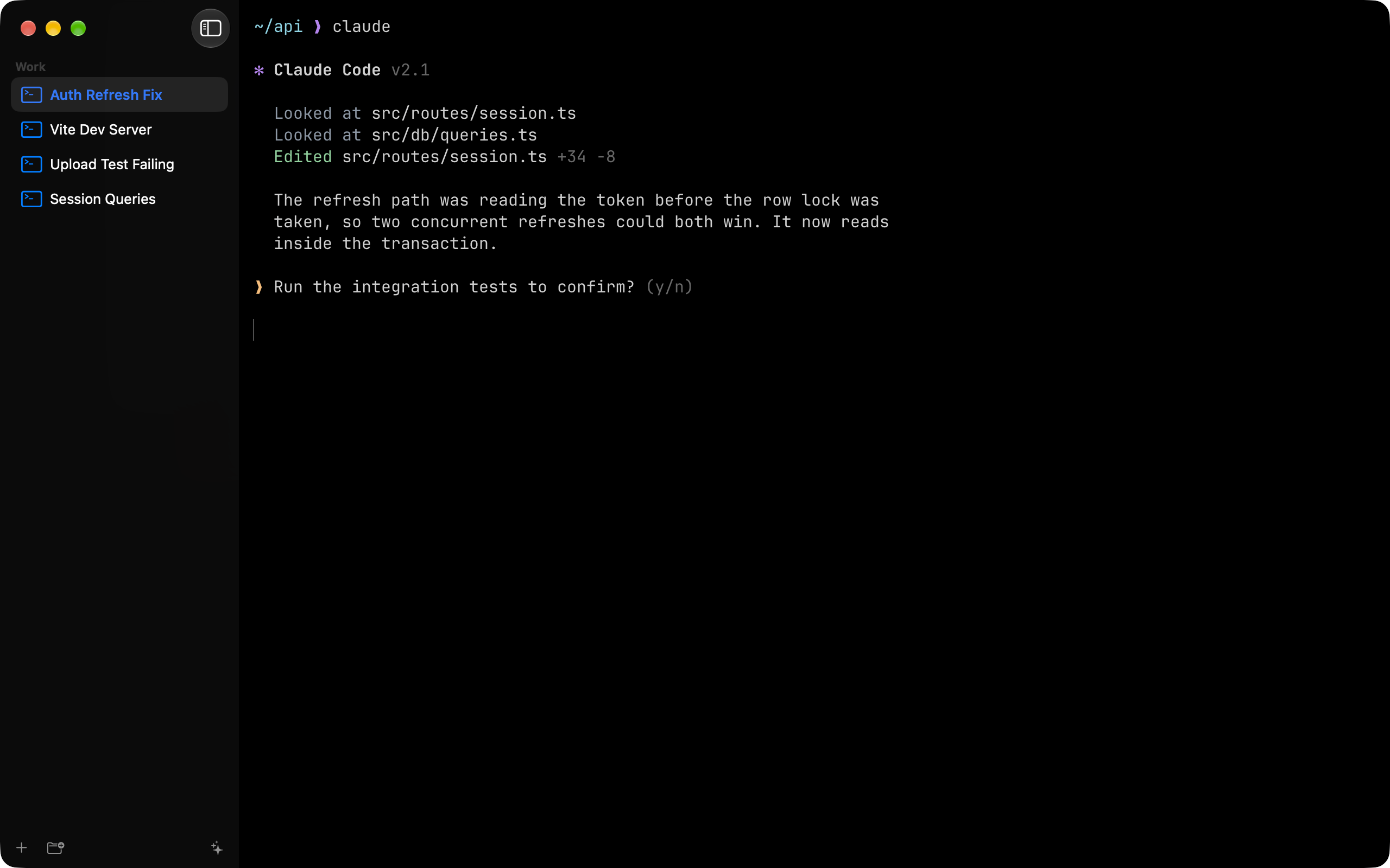 A Basaltty window where every tab carries a task name