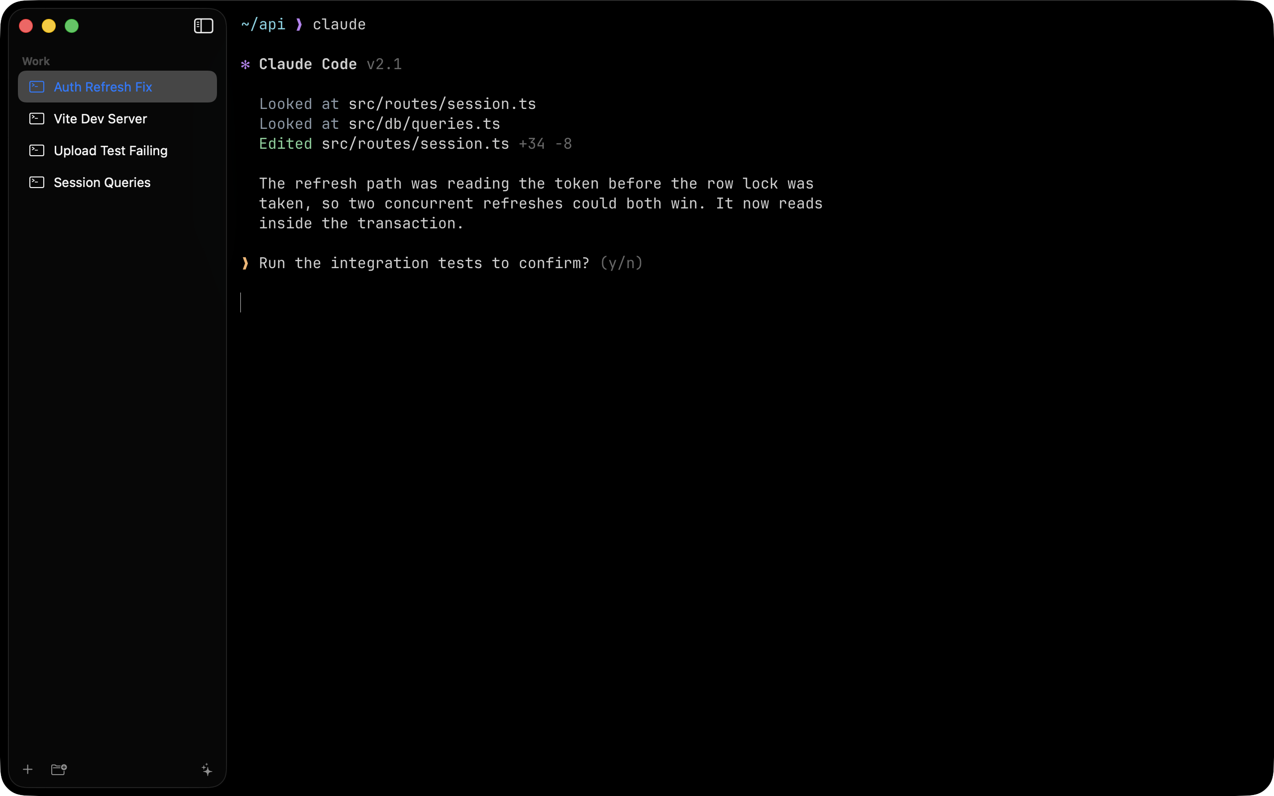 A Basaltty window where every tab carries a task name